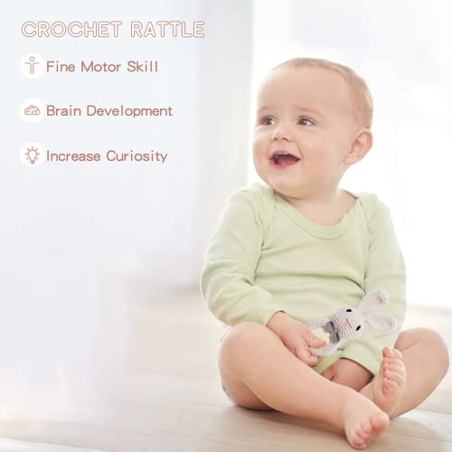 Youuys Wooden Baby Rattle For Newborn, Crochet Bunny Rattle Toy Natural Wood, Music Shaker Rattle For Hand Grips, Boy Girl First Rattle Gift #TOP4