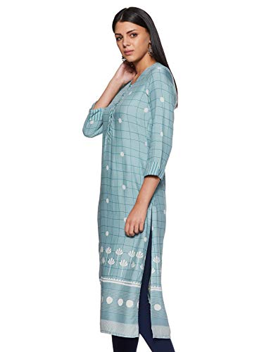Image of Rangriti Blue Viscose Rayon Straight Kurta for Women