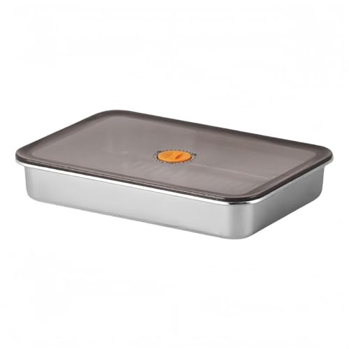 Helilyco Recipiente de acero inoxidable para almacenamiento de alimentos con tapa hermética, 30 x 21 x 14,5 cm, 7200 ml de capacidad, sello de plástico