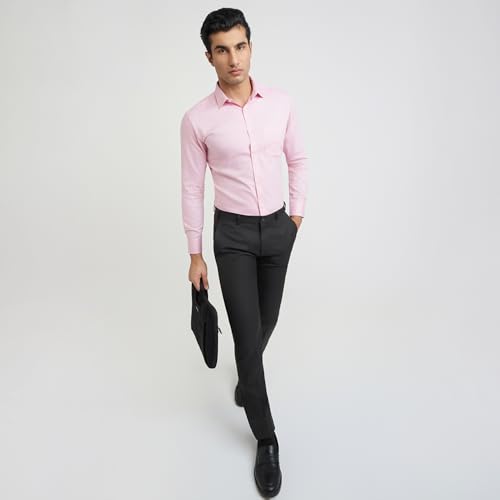 Image of Park Avenue Men Pure Cotton Slim Fit Structure Pattern Semi Cutaway Collar Formal Shirt