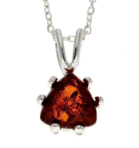 Pendentif triangle ambre de la Baltique cognac argent 925 idée cadeau femme