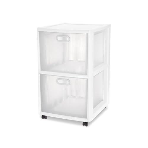 Sterilite 2 Pack Ultra 2 Drawer Storage Cart, Plastic Rolling Filing Organizer with Wheels, White