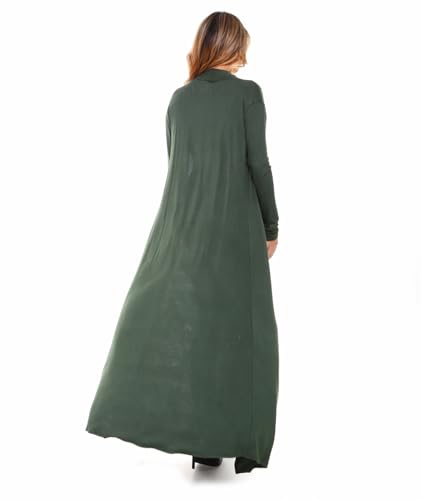 Image of Isaac Liev Women's Maxi Cardigan - Casual Long Flowy Open Front Floor Length Drape Lightweight Duster Sweater Made in USA Dark Olive