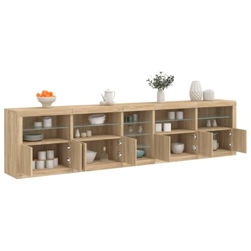 Nqyjm Mueble de almacenamiento con puertas y estantes aparador con luces LED roble Sonoma 283 x 37 x 67 cm, armario lateral armario de comedor para cocina, sala de estar, dormitorio modelo 2