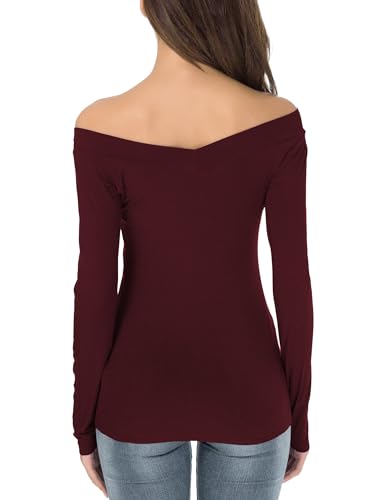 Image of Sarin Mathews Womens Shirts Off The Shoulder Tops Sexy V Neck Slim Fit Shirts Tops Blouses
