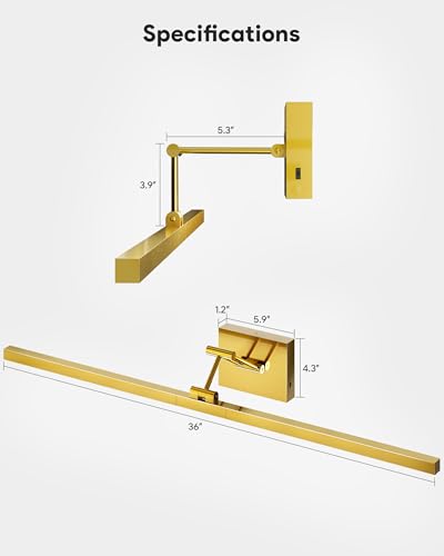Image of VONLUCE 36 inch LED Bathroom Vanity Light, 3CCT Modern LED Vanity Lights with 360 Rotatable Head Swing Arm, 15.4W Bathroom Light Fixture Over Mirror, LED Lights for Bathroom Bedroom, Brushed Gold | 3CCT, Flicker-free, 360 Rotatable Head & Swing Arm, IP44 waterproof Bathroom Light Fixture Over Mirror for Bathroom, Picture