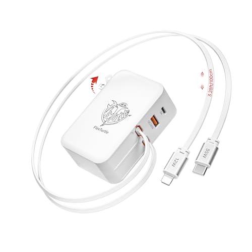 FlexTurtleUltra-Compact4 in 1 Retractable Wall Charger with Dual Cables(3.28ft) Retractable Phone Charger Wall Plug with 2 USB Ports 35W Retractable Charger for iPhone 17/16/15/14 iPad(Peal White)