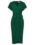 GRACE KARIN Green Summer Dress for Women UK Short Sleeve Maxi Wrap Slit Dresses Elegant Wedding Funeral Cocktail Party Dresses L Size 16