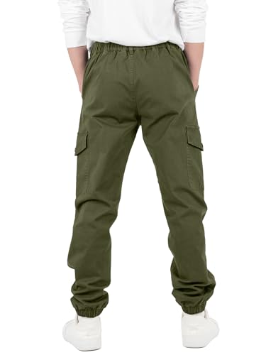 CAMLAKEE Boys Cargo Pants Stretch Elastic Waist School Kids Twill Joggers4