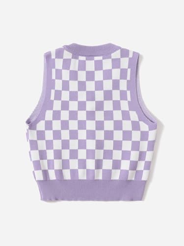 Floerns Girls Checker Print V Neck Sleeveless Sweater Vest Tank Top2