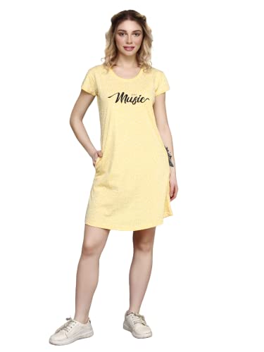 Image of Meerkat Women Short Sleeve Knee Length Cotton Knits Printed Short Nighty /Long Shirt /Midi