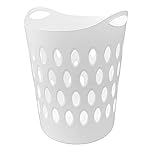60L Large Flexible Lightweight Plastic Laundry Hamper Basket with Aerate Hole Design and Side Handles - White Single Basket - 57cm (H) x 45cm (W) x 41cm (D)