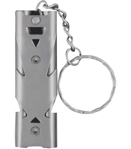 Image of Store2508 Whistle Emergency, Safety Survival Whistle with Lanyard Keychain, High Pitch Double Tubes Coyote Whistle for Hiking Camping Hunting Boating Rescue Signal Whistle (Silver 1 Pc)