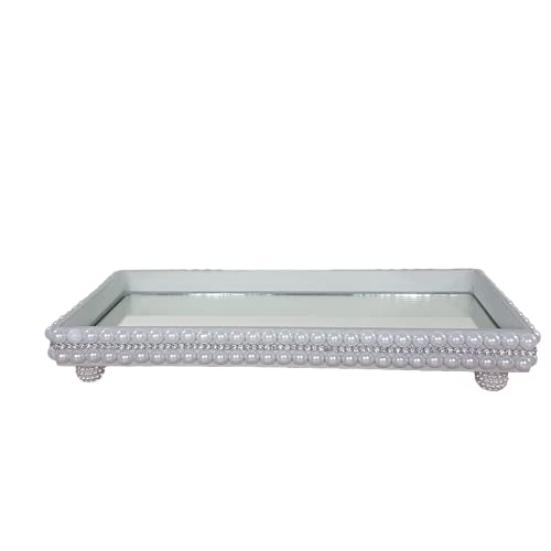 Bandeja Espelhada Banheiro Lavabo Sala Luxo B13001 (Cinza Platina com Prata)