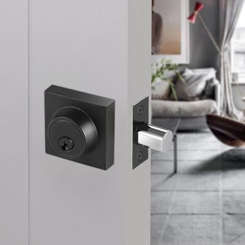 Matte Black Deadbolt, 10 Pack, Square Black Deadbolt Lock with the Same Keys, Keyed Alike Single Cylinder Deadbolts for Office & Home, Modern Dead Bolt Lock for Exterior & Interior, Keyed 1 Side by TooCust - Used condition - Image 7