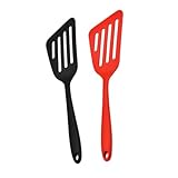 UTHCLO 2 Stück Teiliges Silikon Kochspatel Hitzebeständige Küchenhelfer mit Ergonomischem Griff Vielseitige Pfannenwender für Braten und Grillen Schwarz Rot Langlebig und Bpa Frei