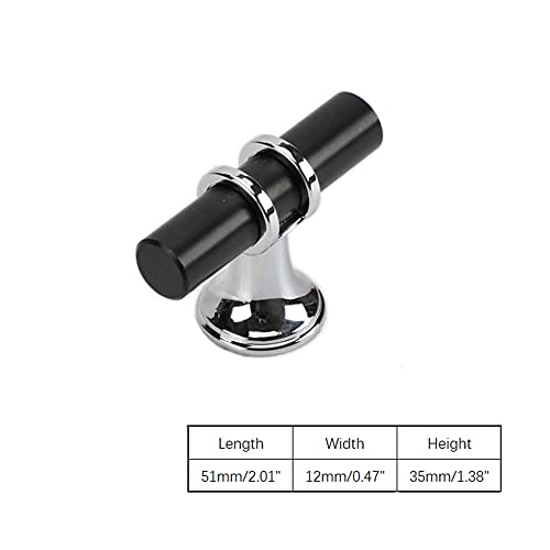 Dreneco 2 Pack Drawer Knobs - Zinc Alloy Cabinet Knobs T Bar Handles (Single Hole, Black+Chrome) - Image 3