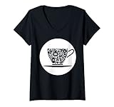Damen Kaffeetasse, Kaffeeliebhaber, Kanne, Mühle für Kaffeebohnen, Gebäck T-Shirt mit V-Ausschnitt