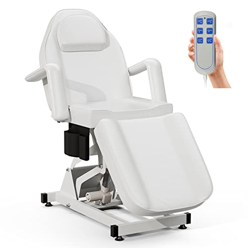 Paddie Fully Electric Facial Bed For Esthetician, Professional 3 Motor Electric Adjustable Tattoo Chair For Client With Storage Pocket, White #TOP18