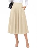 Dressystar Pleated Midi Skirts for Women Business Work with Pockets Beige M