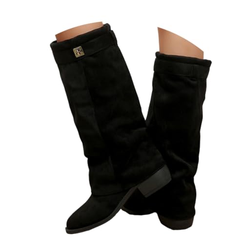 ticticlily Bottes à Revers Femme Mollets Larges Bottines Hiver Cowboy