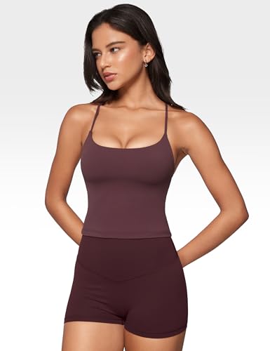 Womens Low Scoop Neck Tank Tops Built in Bra U Back Workout Tanks Spaghetti Criss Cross Strap Sleeveless Cropped Top2