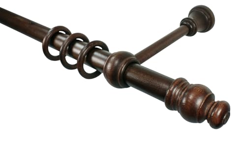 iso-design Gardinenstange aus Holz mit 28 mm Durchmesser in Nußbaum, viele Größen, Endstück MQ, Gardinenstange zur Wand- oder Deckenmontage 300 cm (mittig geteilt)