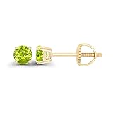 14K Yellow Gold Plated Sterling Silver 4mm Round Natural Green Peridot August Birthstone Screwback Stud Earrings