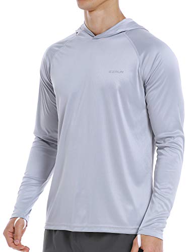 EZRUN Mens UPF 50+ UV Protection Hoodie Shirts Long Sleeve Sun Fishing Shirts(Grey,L)