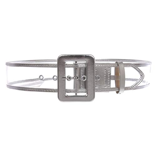 Ceinture transparente large en cuir verni à boucle robuste