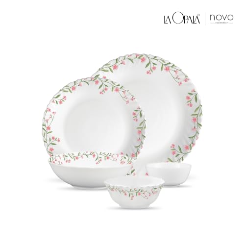 Image of La Opala Opal Glass Crockery | for Family of 4 | Dinner Set 18 pcs Spring Meadows | Plates & Bowls for Dining | Microwave Safe | 100% Vegetarian | Extra Strong | Extra Light & White
