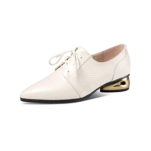 TinaCus Women's Patent Leather Handmade Pointed Toe Low Golden Chunky Heel Lace Up Scale Classic Pumps