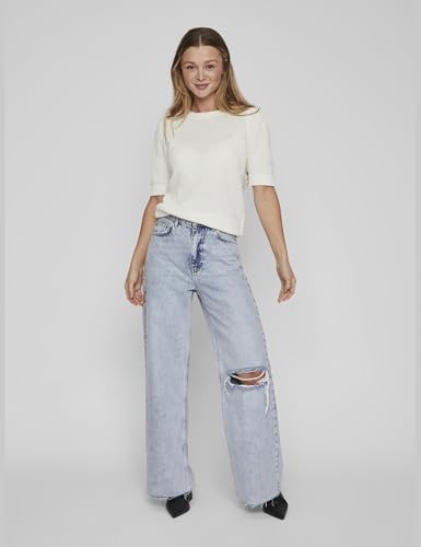 Vila Vidalo O-Neck S/S Knit Top/Su-Noos Maglia, Bianco Alyssum, L Donna - 2