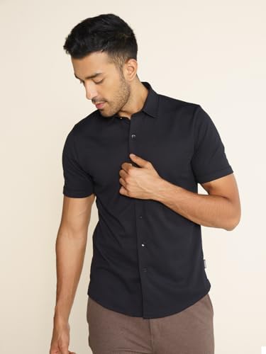 Image of DaMENSCH Men's Constant All-Degree Half Sleeve Regular fit Shirt, Pique Textured, Thermoregulating Cotton Blend, Recycled Fabric Shirts Stylish