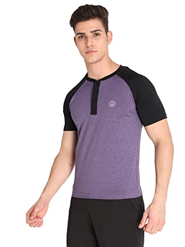 Image of CHKOKKO Men's Round Neck Gym T-Shirt Purple Black 3XL