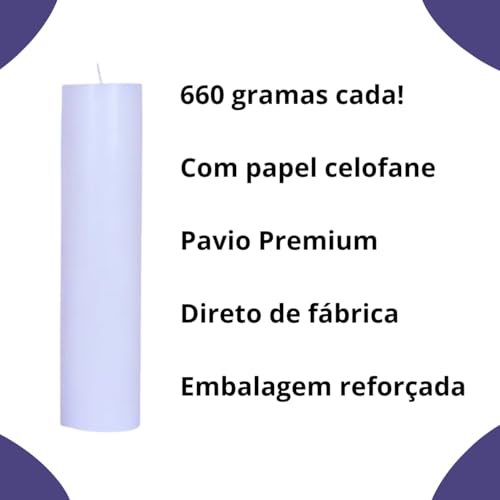 Vela de Altar 7 x 20 cm, 6 opções de cores, 660 gramas cada. Com papel celofane premium, parafina 10