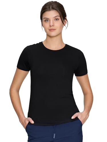 COZY SCRUBS Womens Underscrubs Short Sleeve - Crew Neck Scrubs Tee Silky Knit Undershirts for Nurse (Previously COZYFIT) Black M