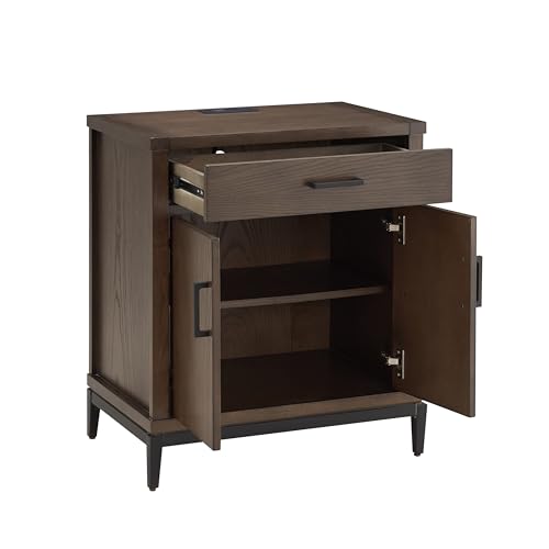 Image of Leick Home Julien Nightstand Side Table, 24 inch, Coffee Bean, Matte Black