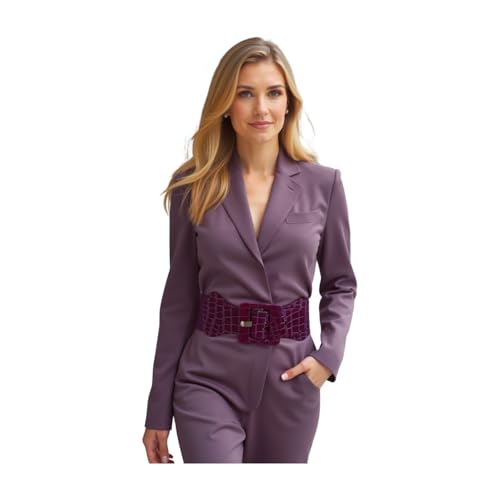 Women Fashion Stretch Wide Belt High Waist Hip Square Buckle M L Dark Purple