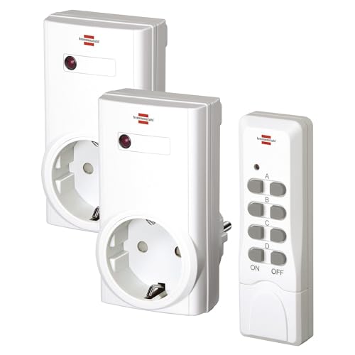Brennenstuhl Funkschalt-Set RCS 1000 N Comfort, 2er Funksteckdosen Set (Funksteckdose Raspberry pi mit Handsender und erhöhtem Berührungsschutz) weiß