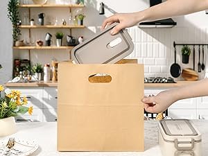 Paicuike 50 Pcs 11X6X11 Die Cut Tote Brown Paper Bags With Handle Bulk thumb #4