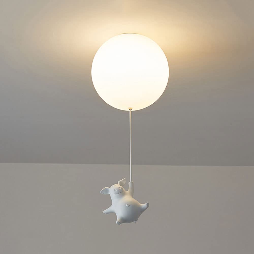 Siet Kinderzimmer Deckenleuchte Cartoon Kinder Mini Weißer Kronleuchter mit Schwein Dekoration, Acryl Globe Schatten Deckennahe Leuchten Für Kinderzimmer Schlafzimmer