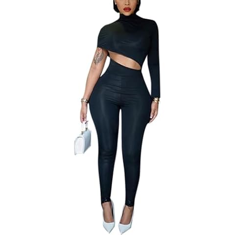 ksotutm Jumpsuits for Women Sexy Irregularly Cut Out One Piece Jumpsuit Bodycon Party Club Jumpsuit Cover