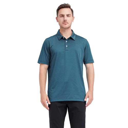 Image of Men's Golf Polo Shirts Short Sleeve Striped Performance Moisture Wicking Dry Fit Golf Shirts for Men