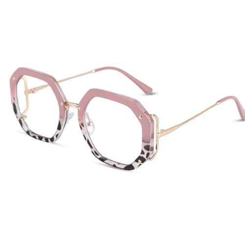 AOOLIA Donna Geometrico Occhiali da Lettura Vintage:TR+Metallo Montatura nti Luce Blu Protezione Occhiali Montatura Intera Occhiali da Lettura per Ragazza Uomo (Rosa, 2)