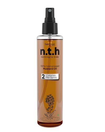 NTH Pure & Unrefined Cold Pressed Mustard Oil Spray (200 ml) | 2 Cal/Spray | Consume 90% Less Oil | Naturally Cholesterol Free, Rich Aroma & Flavour of Real Mustard Seeds, Best Grade Mustard Seeds NTH Pure & Unrefined Cold Pressed Mustard Oil Spray (200 ml) | 2 Cal/Spray | Consume 90% Less Oil | Naturally Cholesterol Free, Rich Aroma & Flavour of Real Mustard Seeds, Best Grade Mustard Seeds