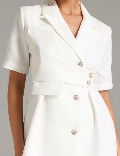 BELLA BARNETT White Blazer Dress Mini Business Dress V Neck Short Sleeve Dress Asymmetric Wrap Dress4