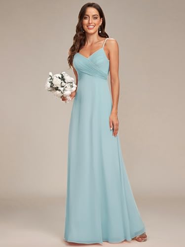 Image of Ever-Pretty Women's Summer Backless Spaghetti Strap Chiffon Bridesmaid Dresses Empire Waist Formal Wedding Guest Dress