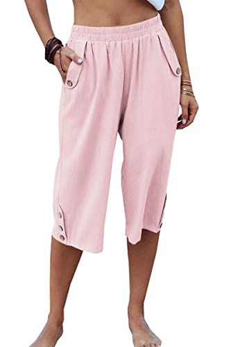 Image of Veatzaer Women's Elastic Waist 3 /4 Capri Harem Pants with Pockets Casual Loose Solid Yoga Trousers S-XXL
