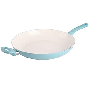 Spice by Tia Mowry 14 Inch Nontoxic Nonstick Ceramic Interior Large Aluminum Fry Pan – Aqua Blue (106925.01R)